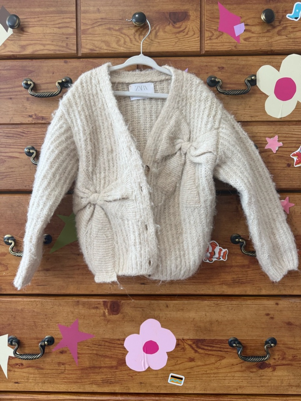 ZARA Beige Fuzzy Knit Cardigan with Subtle Rib